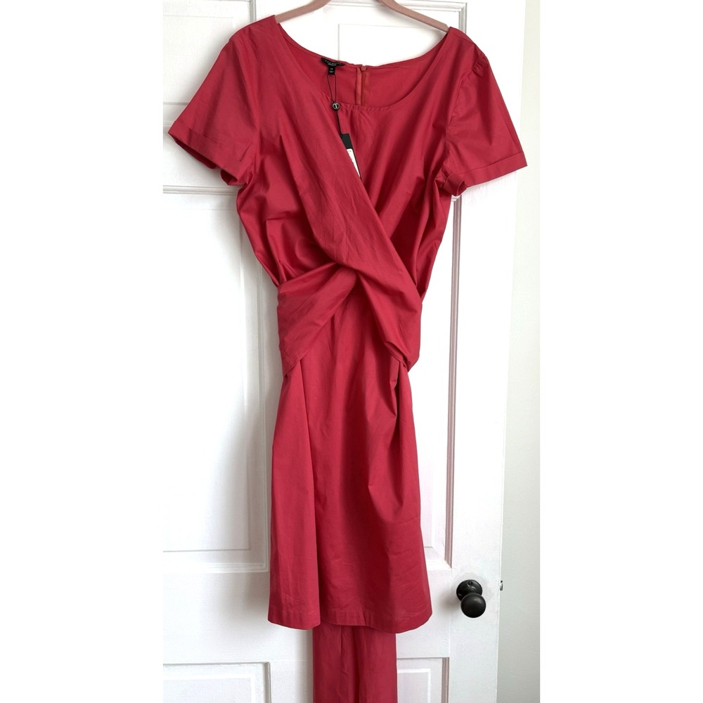 Talbots Pink Red Twist Front Cotton Poplin Sheath Dress Size 14 NWT‎ 34936112